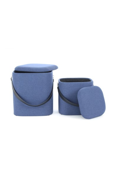 Hocker, 2er-Set stapelbar, gepolstert, mit Stauraum Blau / Schwarz Rund Ø 29,5 / 35,5 cm