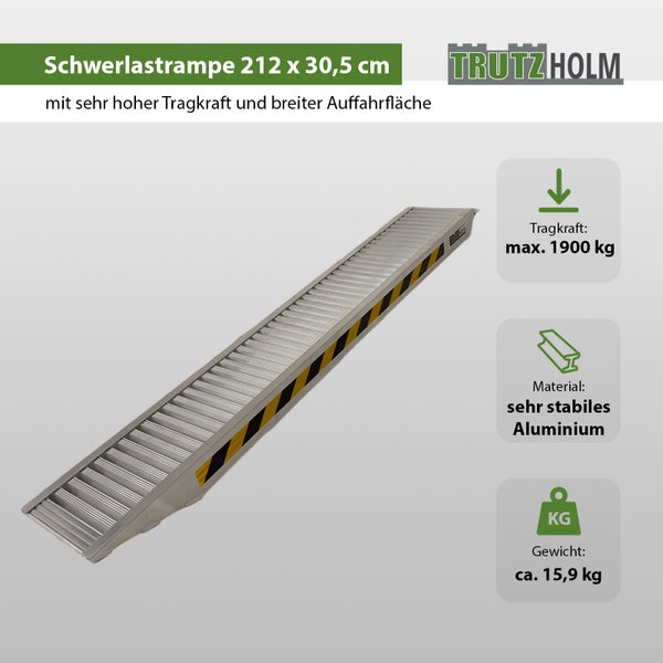 TRUTZHOLM 1 x Profi Schwerlastrampe 212cm Traglast 1900 kg Alu grau Auffahrrampe Verladerampen