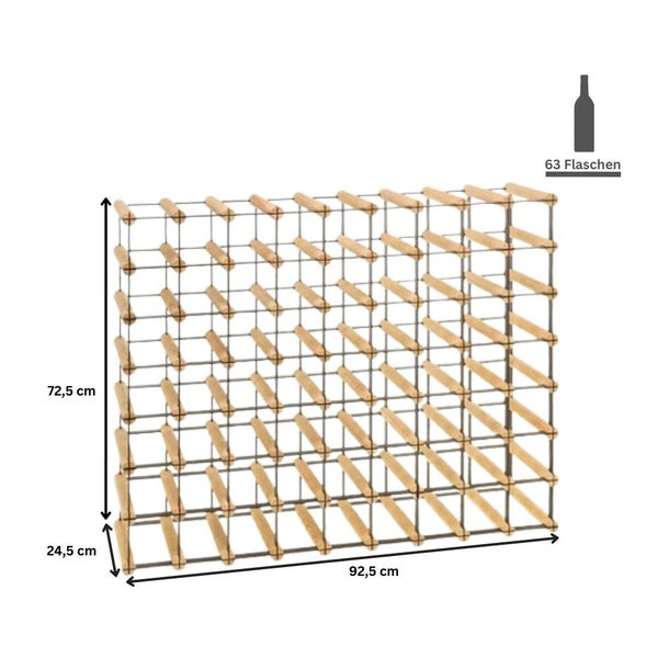PROREGAL Modulares Weinregal Vinotega Mod Metal HxBxT 72,5 x 92,5 x 24,5 cm 9 x 7 Flaschen Massives Kiefernholz Natur