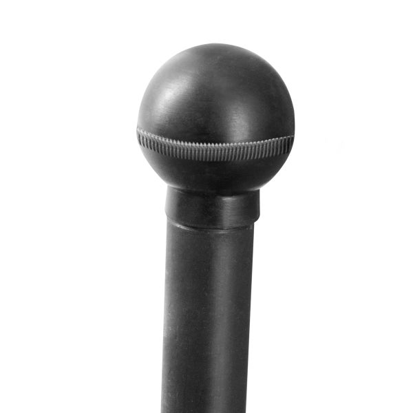 Schwarze dekorative Kugelkappe aus Metall mit geriffeltem Ring.