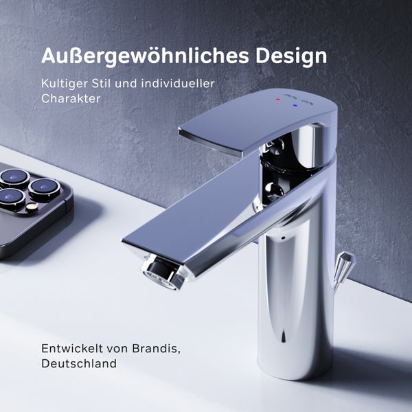 Chromfarbene Waschtischarmatur mit Hebel