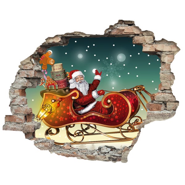 3D Wanddurchbruch selbstklebender Sticker Weihnachtsmann WS16032_60x50 cm Weihnachten Deko für die Wand