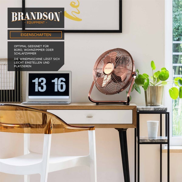 Brandson Windmaschine Retro Stil, Ventilator im Kupfer Design mit 3 Geschwindigkeiten, Standventilator 32 Watt, Tischventilator, 120° einstellbar