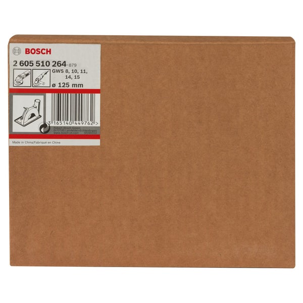 Brauner Karton mit Bosch Logo und Etikett für Winkelschleifer Zubehör GWS 8, 10, 11, 14, 15 mit Durchmesser 125 Millimeter.