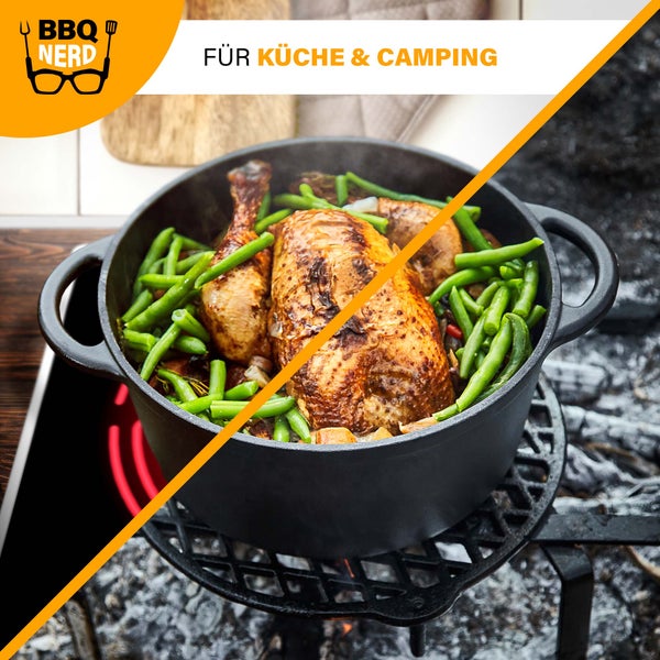 BBQ-Nerd Bräter (rund) mit Deckel 4 L aus Gusseisen mit Emaille-Beschichtung | Bratentopf Kochtopf Gusseisentopf - ideal zum langsamen Garen | Energieeffiziente, wärmespeichernde Cocotte