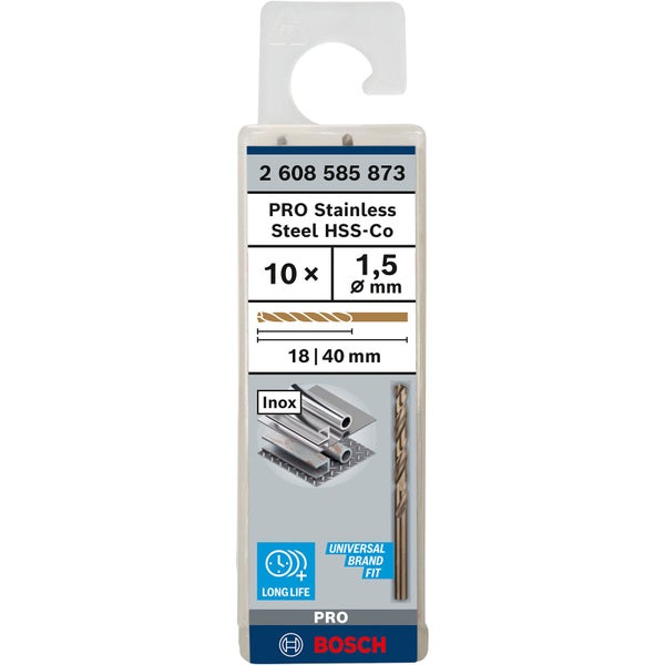 Bosch Pro Edelstahl-Bohrer Set, 10 Stück, Durchmesser 1,5 mm