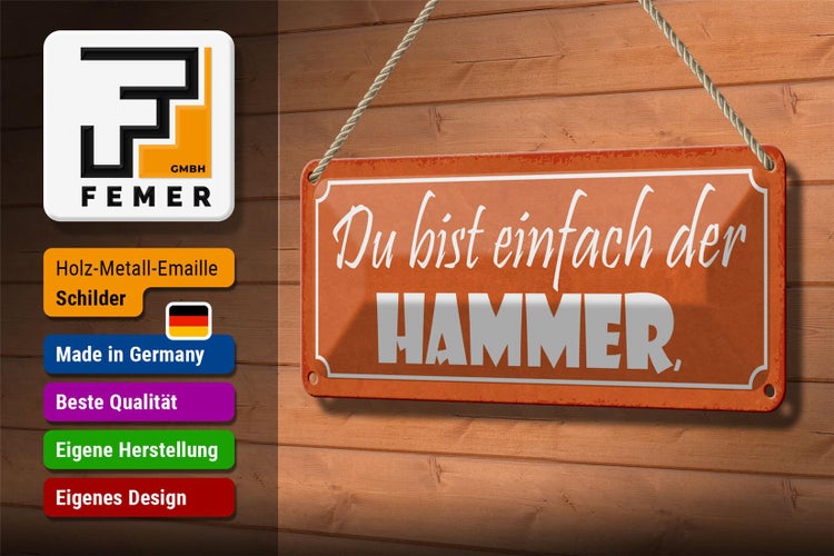 Blechschild Spruch 27x10cm du bist einfach der Hammer Dekoration