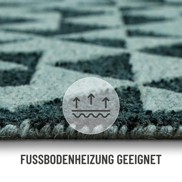 Teppich mit geometrischem Muster, geeignet für Fußbodenheizung.