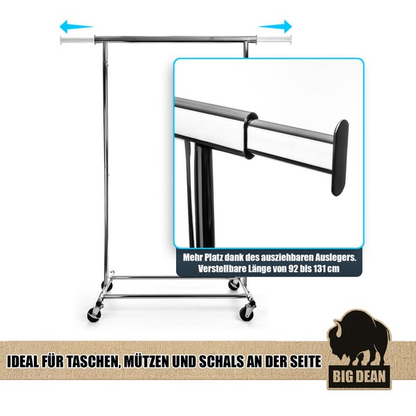 Kleiderständer mit ausziehbarer Stange und Rollen