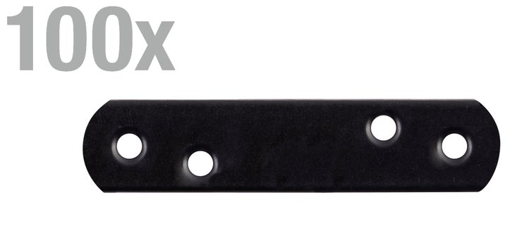 Set von 100 Flachverbindern aus Metall mit vier Schraublöchern zur stabilen Holzverbindung