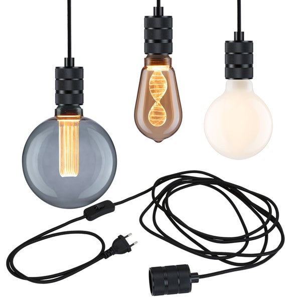 Drei runde schwarze LED-Einbaustrahler im Set.