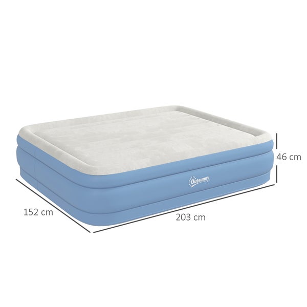 Outsunny Luftmatratze Luftbett für 2 Personen, Campingbett mit integriertem Kopfkissen, eingebauter Elektropumpe, Hellblau, 203 x 152 x 46 cm
