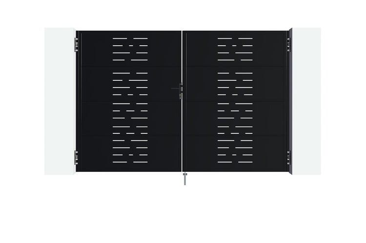 Doppelflügeltor aus Metall mit horizontalen Schlitzen