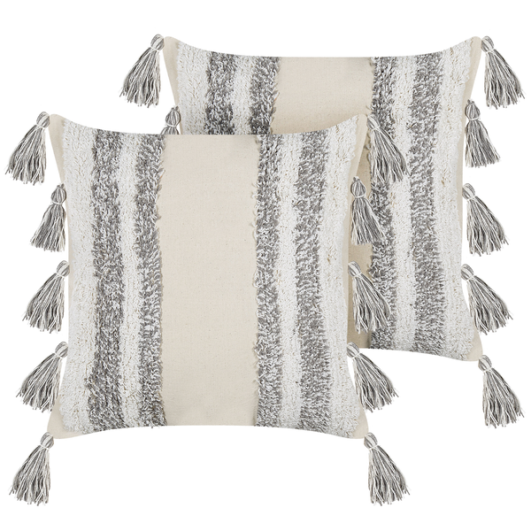 Dekokissen 2er Set HELICONIA Baumwolle 45 x 45 cm Beige Streifenmuster