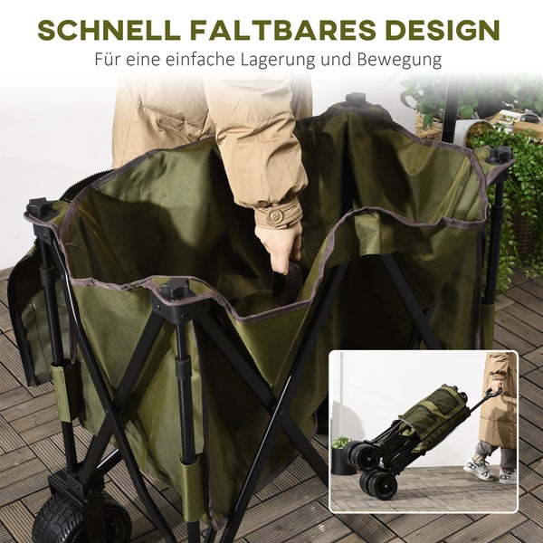 Gartenwagen gefüllt mit Gartenabfällen im Garten