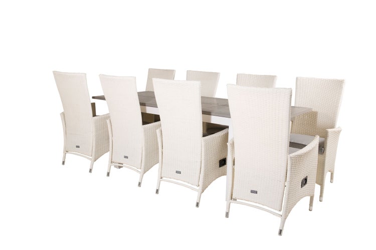 Albany Gartenset Tisch 90x160/240cm und 8 Stühle Padova weiß, grau. 90 X 160 X 75 cm
