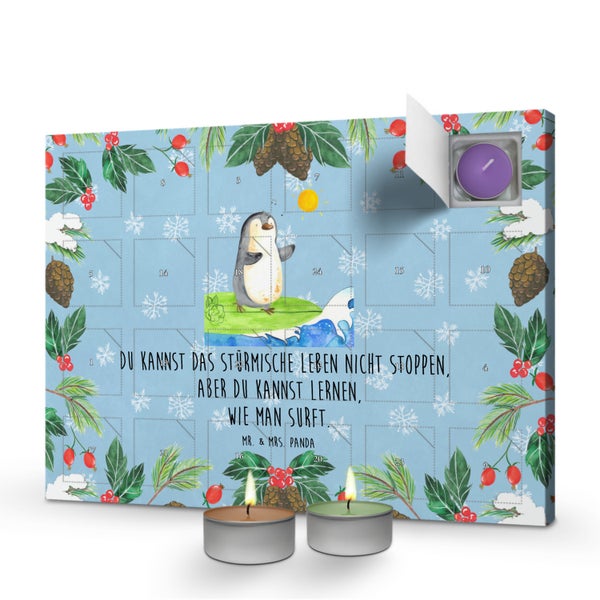 Mr. & Mrs. Panda Duftkerzen Adventskalender Pinguin Surfer - Blau Pastell