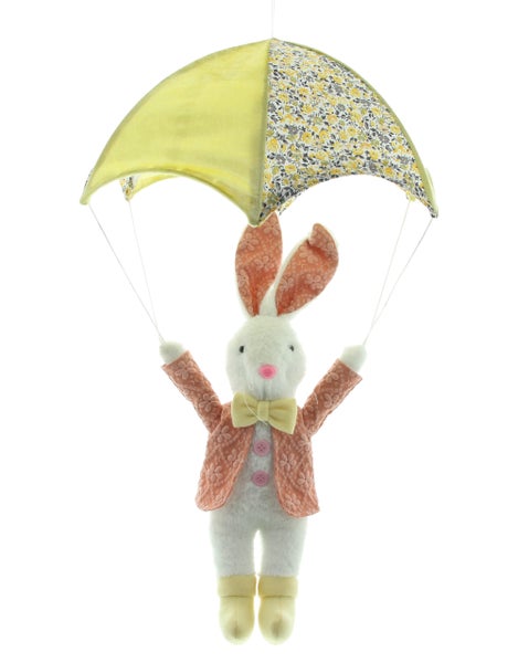FRANK FLECHTWAREN|Fallschirmspringer Hase Andy, 39 x 39 x 65 cm, POLYESTER, KUNSTSTOFF, METALL, ORGANZA