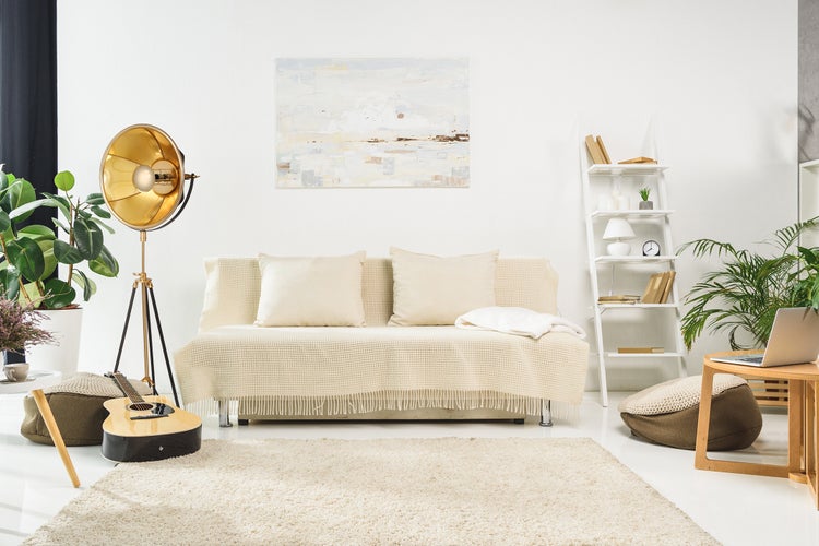 Vintage Industrielampe Stehlampe im Loft Design Studio Look Gold Schwarz | Wohnzimmer Esszimmer Leuchte