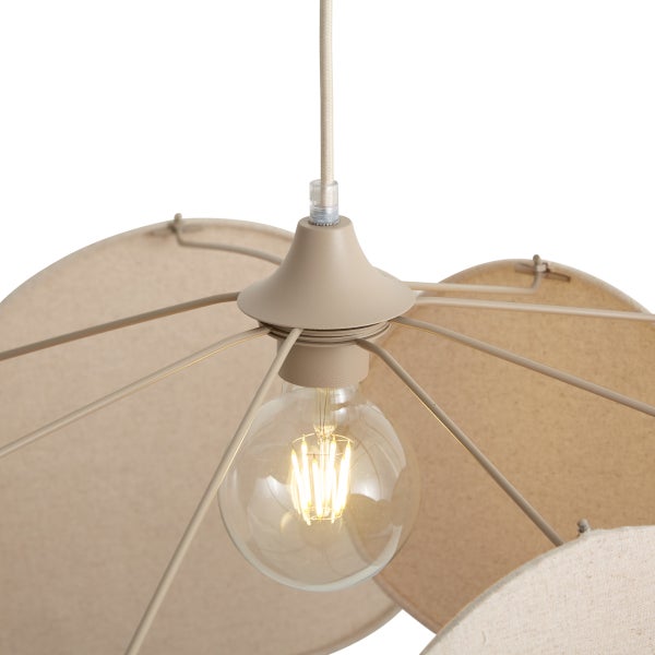 Moderne Pendelleuchte mit Stoffschirmen und filigranem Metallgestell inklusive LED Filament Leuchtmittel