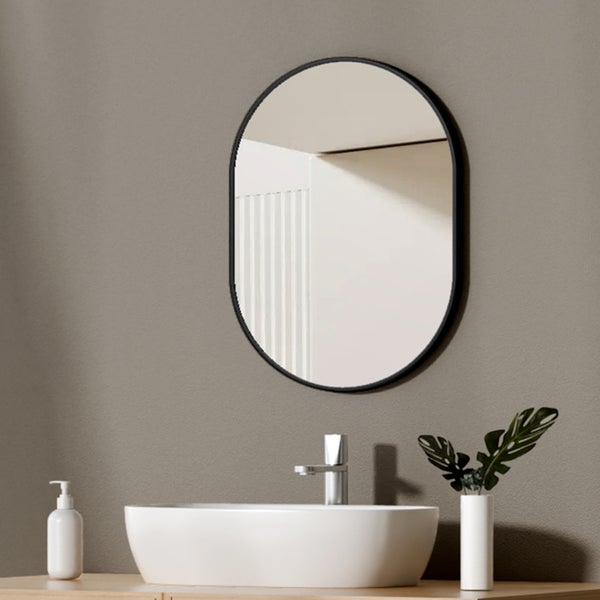 EMKE Badspiegel,Ovaler Badezimmerspiegel mit schwarzem Rahmen, Wandspiegel, vertikale und horizontale Montage, Badezimmer, Garderobe, Flur