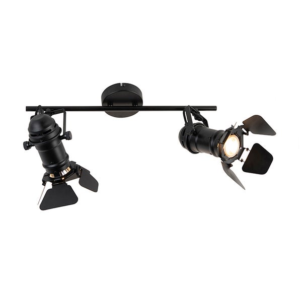 Schwarze Deckenleuchte mit zwei Strahlern im Theaterstil