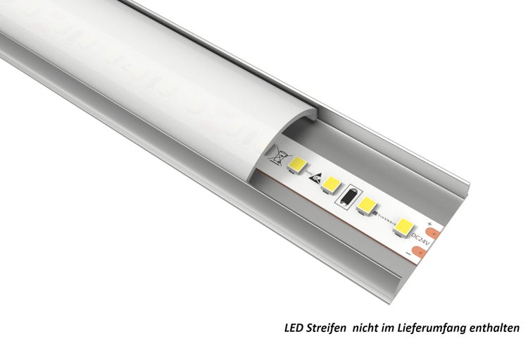 TIVENDIS Led Alu Profil 2 m BD Komplett Set für Strip / Streifen bis 12 mm breit | Abdeckung satiniert milchig, Endkappen, Befestigungclips | U-Form Aufputz Deckenleiste Wandprofil eloxiert