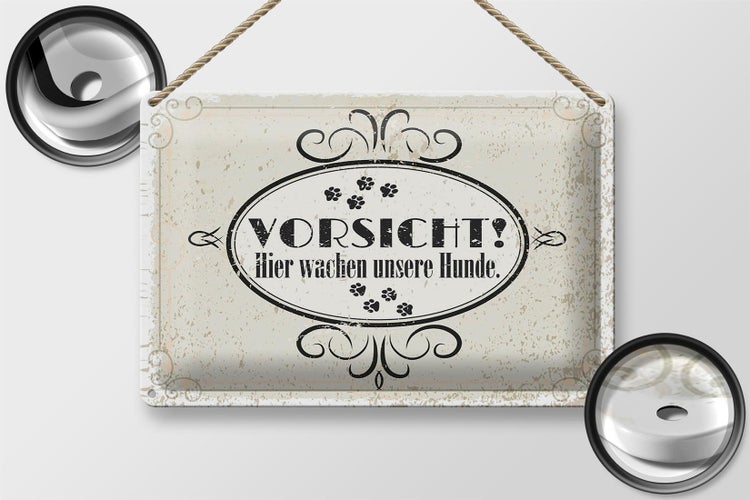 Blechschild Spruch Vorsicht Hier wachen unsere Hunde 30x20cm