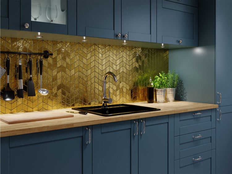 Technische Zeichnung einer Fliese im Pfeildesign mit Maßangaben