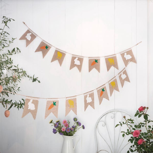 FRANK FLECHTWAREN|Wimpelgirlande Ostern, 2er Set, 15 x 73 cm zzgl. Schnur, JUTE, TEXTIL