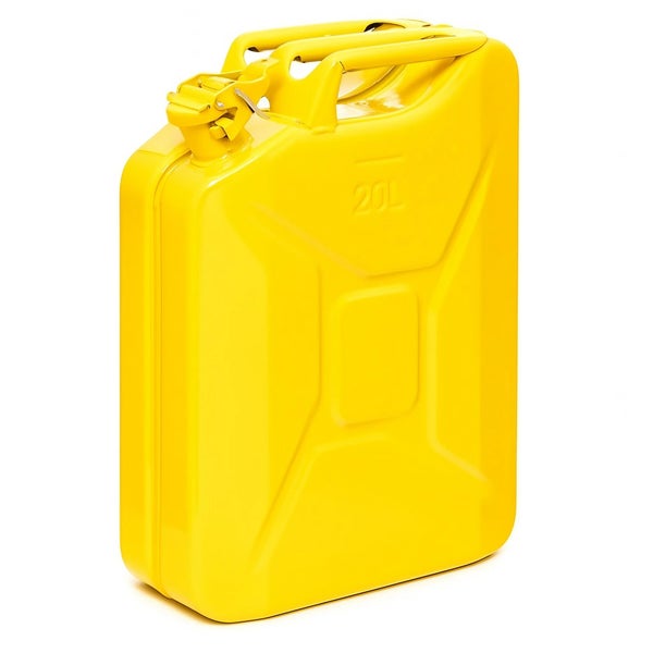 Gelber 20 Liter Kraftstoffkanister aus Stahl