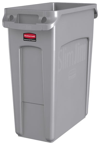 PROREGAL Rubbermaid Slim Jim Mülleimer Mit Belüftungskanälen 60 Liter HxBxT 63,5 x 28 x 56 cm Grau