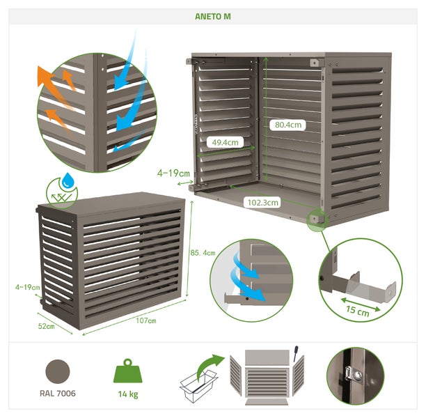 Aneto M Klimaanlagenverkleidung mit Maßangaben