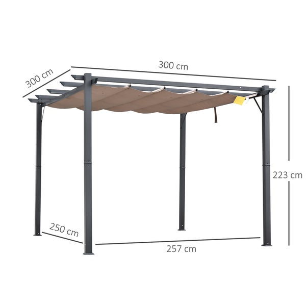 Outsunny Pergola mit Schiebedach, 3x3x2,23 m, Alu, Kohlegrau+Kaffeebraun