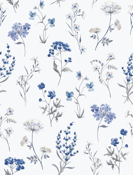Sanders und Sanders Tapete Blumen Weiß und Blau - 53 cm x 10 m - 640167