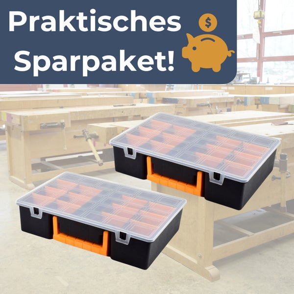 Zwei Sortimentskästen aus Kunststoff mit transparentem Deckel