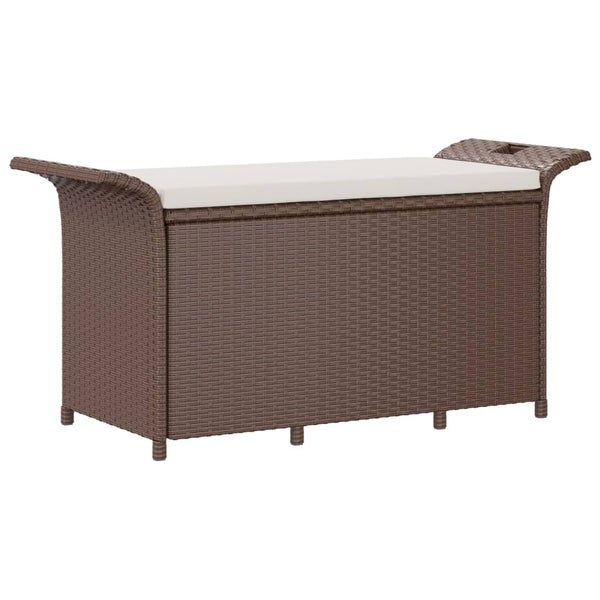 Gartenbank mit Kissen Braun 116x46x57 cm Poly Rattan