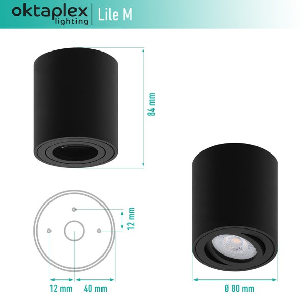 Aufbauspot Lile M 3 Stück 230V LED Aufbauleuchte schwarz runde Aluminium Deckenmontage flexibel für Wohnzimmer Schlafzimmer Esszimmer Spotstrahler