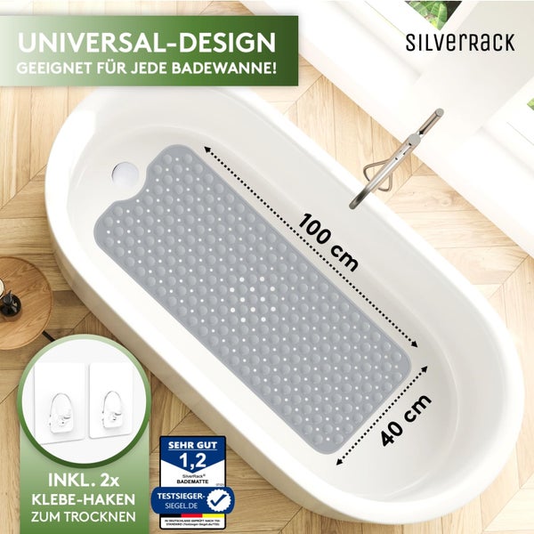 SilverRack Badewannenmatte 100x40 cm (Grau) - Antirutschmatte Badewanne BPA frei für Kinder und Babys - Duschmatte schimmelresistent & maschinenwaschbar - Badematte rutschfest