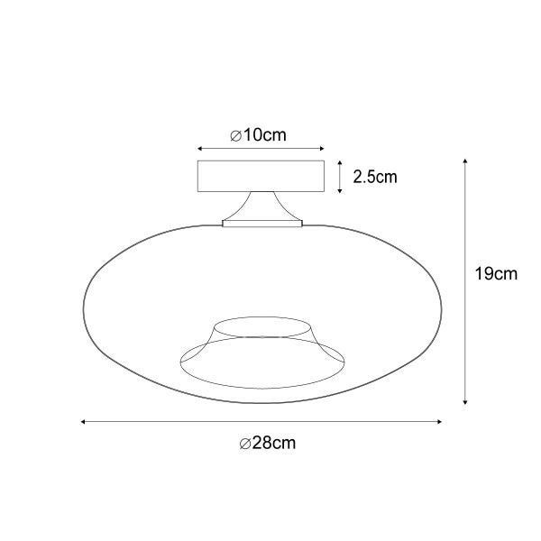Technische Zeichnung einer Deckenleuchte mit Maßangaben