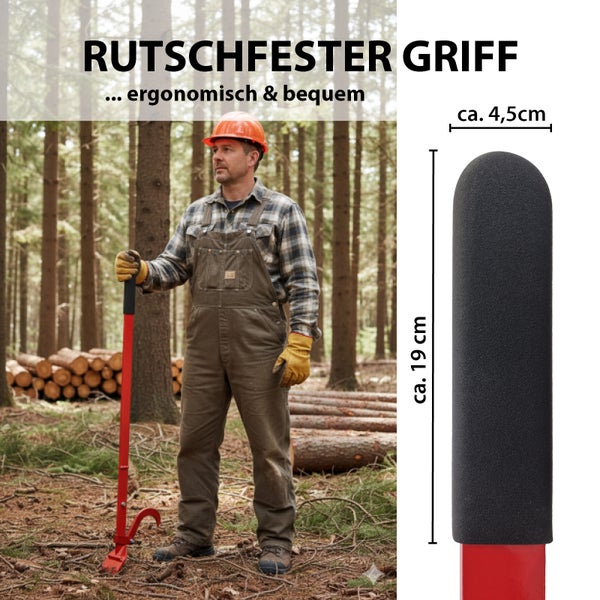 Forstwendehaken mit rutschfestem Griff und Maßangaben