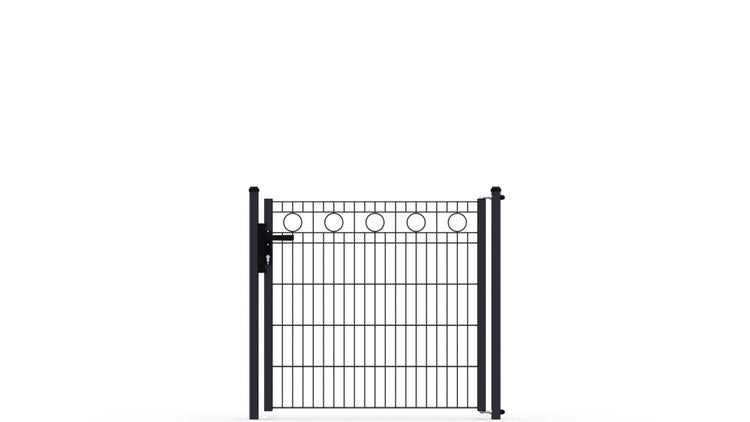 Zauntor ZAUNGURU ECO-Line Kreis aus Metall, Höhe: 103cm, Breite: 123cm, 1-flügelig inkl. Pfosten, Locinox-Schloss und Zubehör, Feuerverzinkt und zusätzlich in RAL 7016 Anthrazitgrau pulverbeschichtet