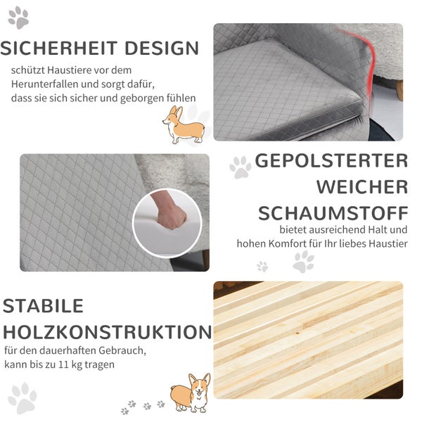 PawHut Hundesofa mit Holzbeinen Hundebett Haustiersofa Hundematte für kleine Hunde bis zu 8 kg Samt-Touch Grau 64 x 45 x 36 cm