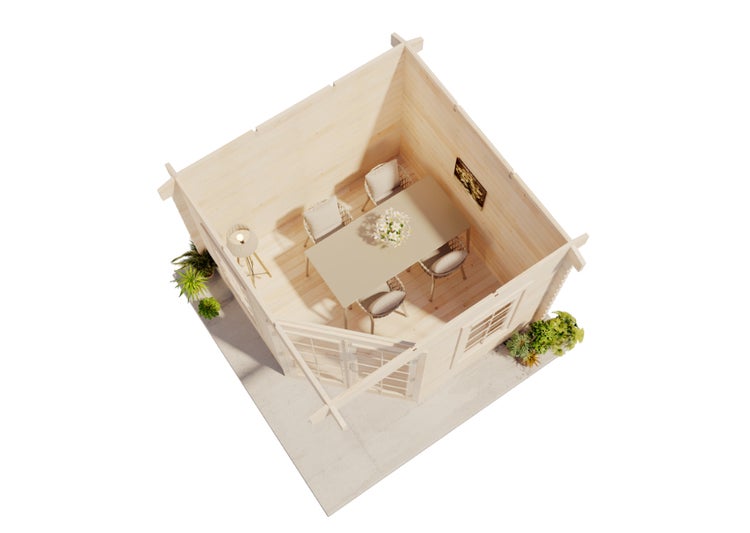 Alpholz 5-Eck Gartenhaus Victor-B 44 Iso Gartenhaus aus Holz, Holzhaus mit 44 mm Wandstärke, Blockbohlenhaus mit Montagematerial, Naturbelassen 3x3m