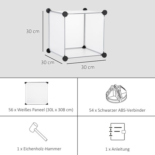 HOMCOM DIY Regalsystem mit 16 Würfeln stapelbar DIY-Würfelregal Kleiderschrank Aufbewahrungsregal Standregal Schuhregal von Büchern Spielzeug Schuhen aus Kunststoff Stahl Weiß 125 x 32 x 125 cm