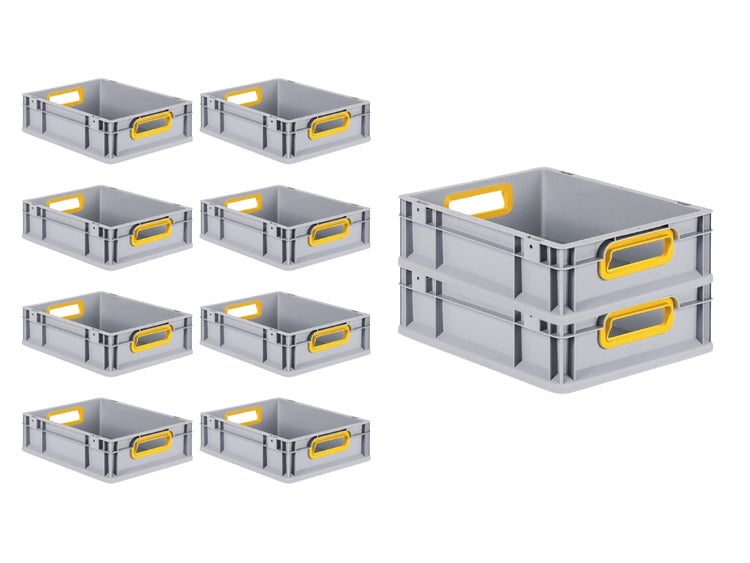 PROREGAL Spar Set 10x Eurobox Nextgen Color HxBxT 12 x 30 x 40 cm 11 Liter Griffe Gelb Offen Glatter Boden Eurobehälter Transportbox