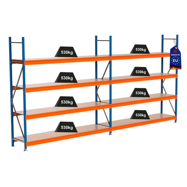 Regal mit Tragkraftsymbol 530 Kilogramm und Herkunftssiegel Europäische Union