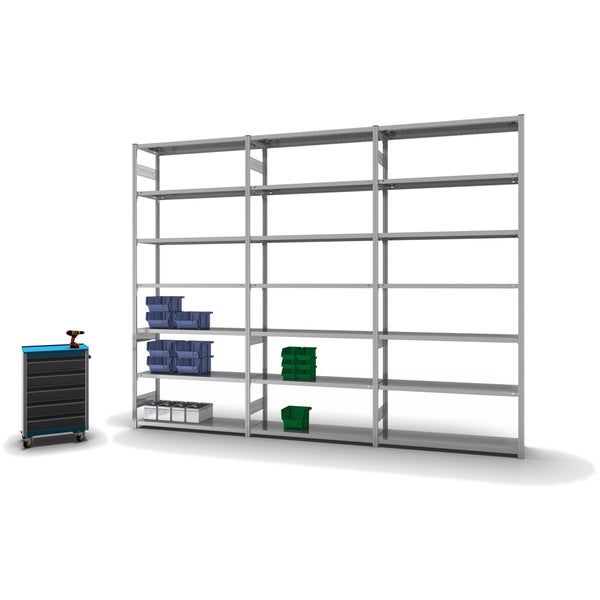 PROREGAL Fachbodenregal Stecksystem T-Profil Medium-Duty Grundregal HxBxT 300 x 130 x 40 cm 7 Ebenen Fachlast 215 kg Beidseitig Nutzbar Verzinkt