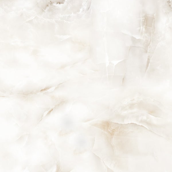 Nahaufnahme einer hellen, polierten Feinsteinzeugfliese mit Marmoroptik