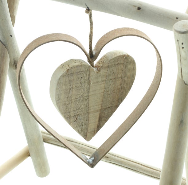 FRANK FLECHTWAREN | Holzdeko Swinging Heart, HOLZ, METALL, 19 x 10 x 20 cm